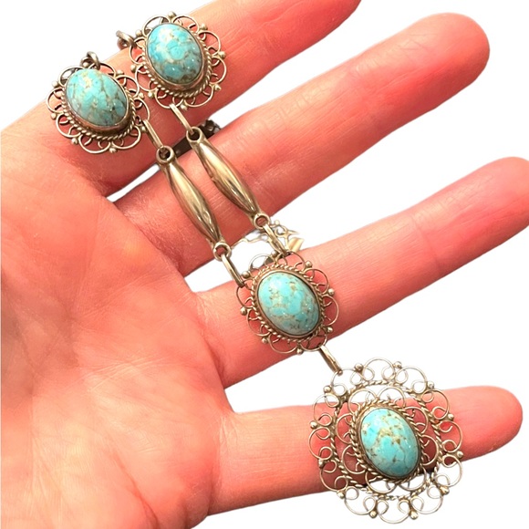 Plata De Jalisco VHLC Guad Mex 925 sterling RARE turquoise necklace southwestern - Picture 1 of 11